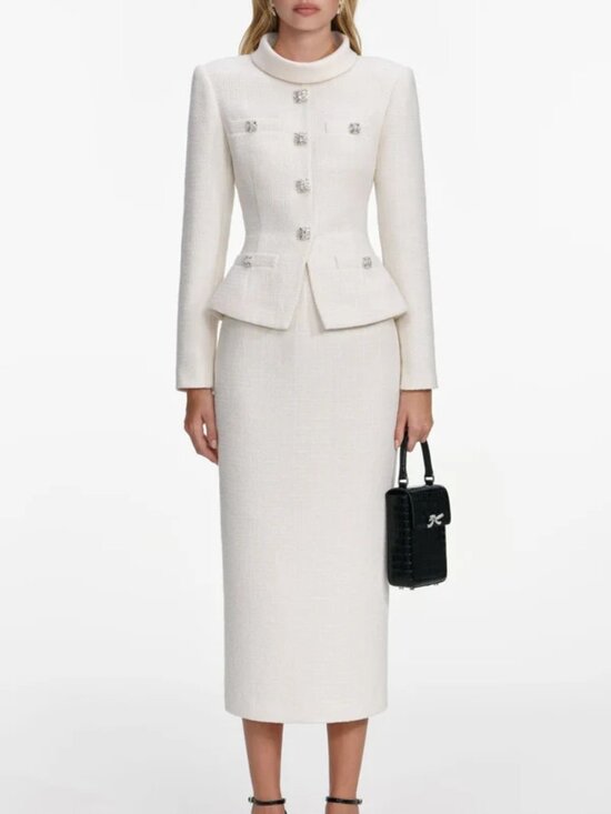 Self-Portrait Dresses & Skirts - Self-Portrait Cream Boucle Collared Dress